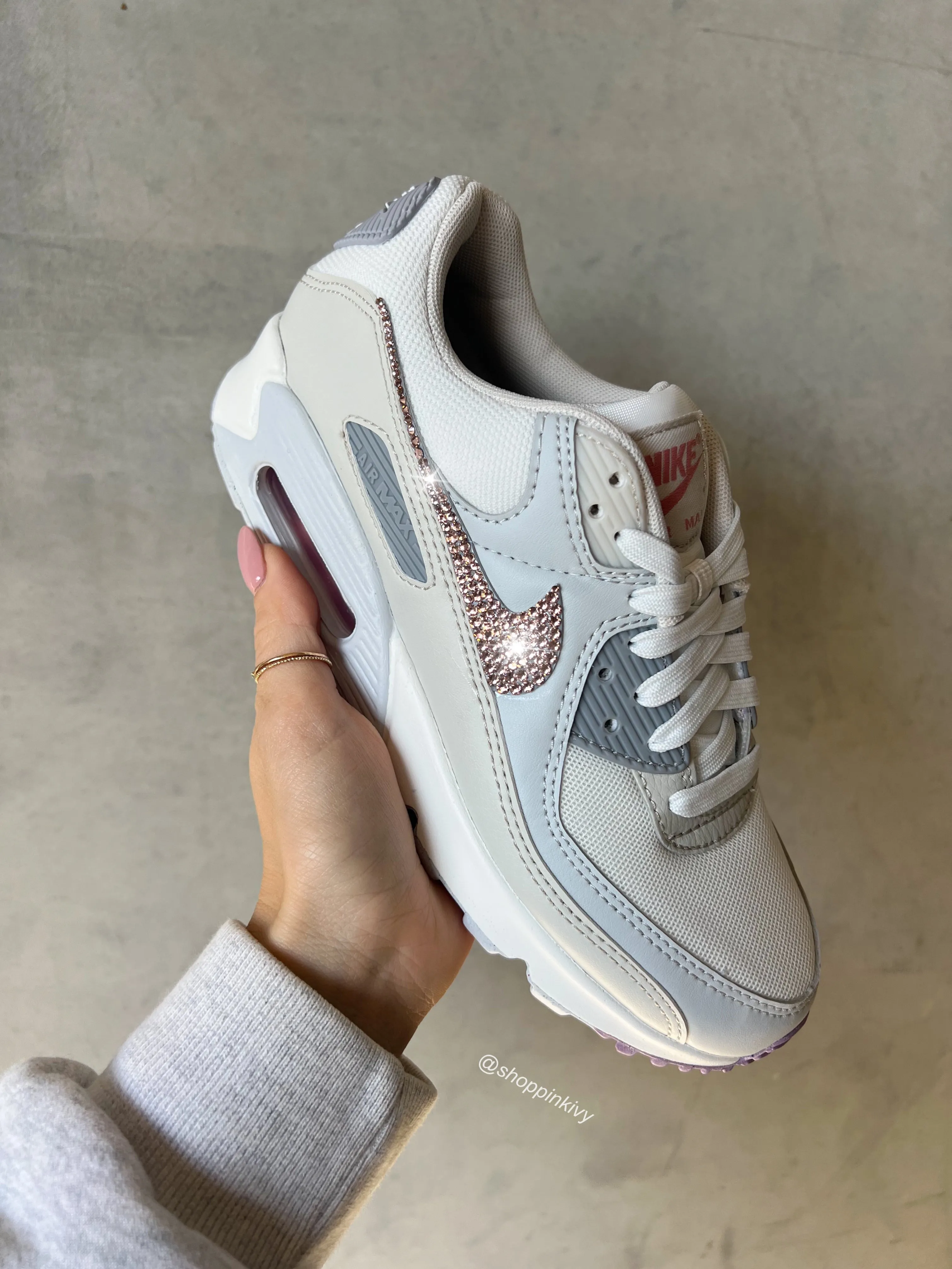 New Neutral Greige Swarovski Womens Nike Air Max 90