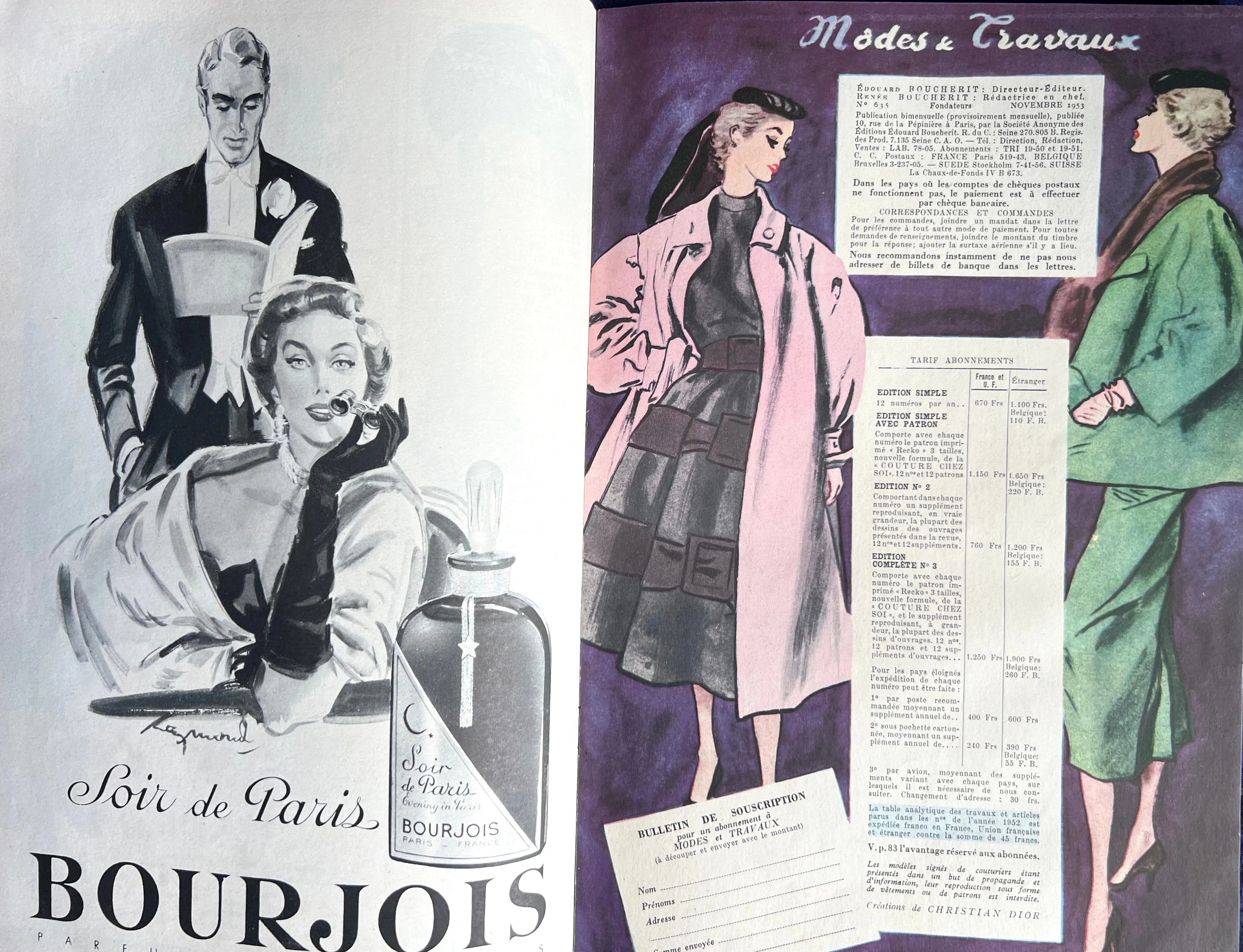 November 1953 French Fashion Paper Modes & Travaux