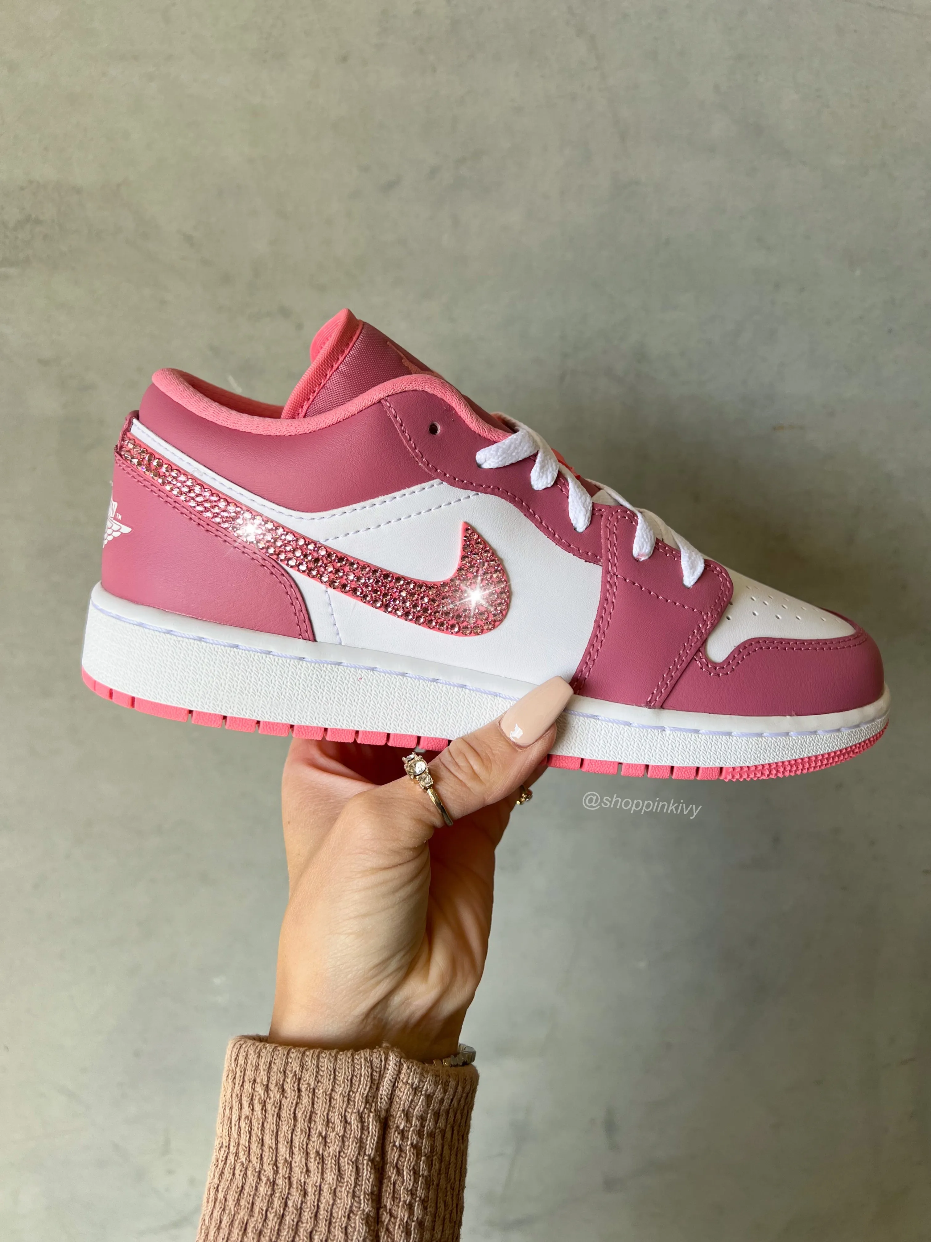 Pink Mauve Swarovski Women’s Air Jordan 1 Low Shoes