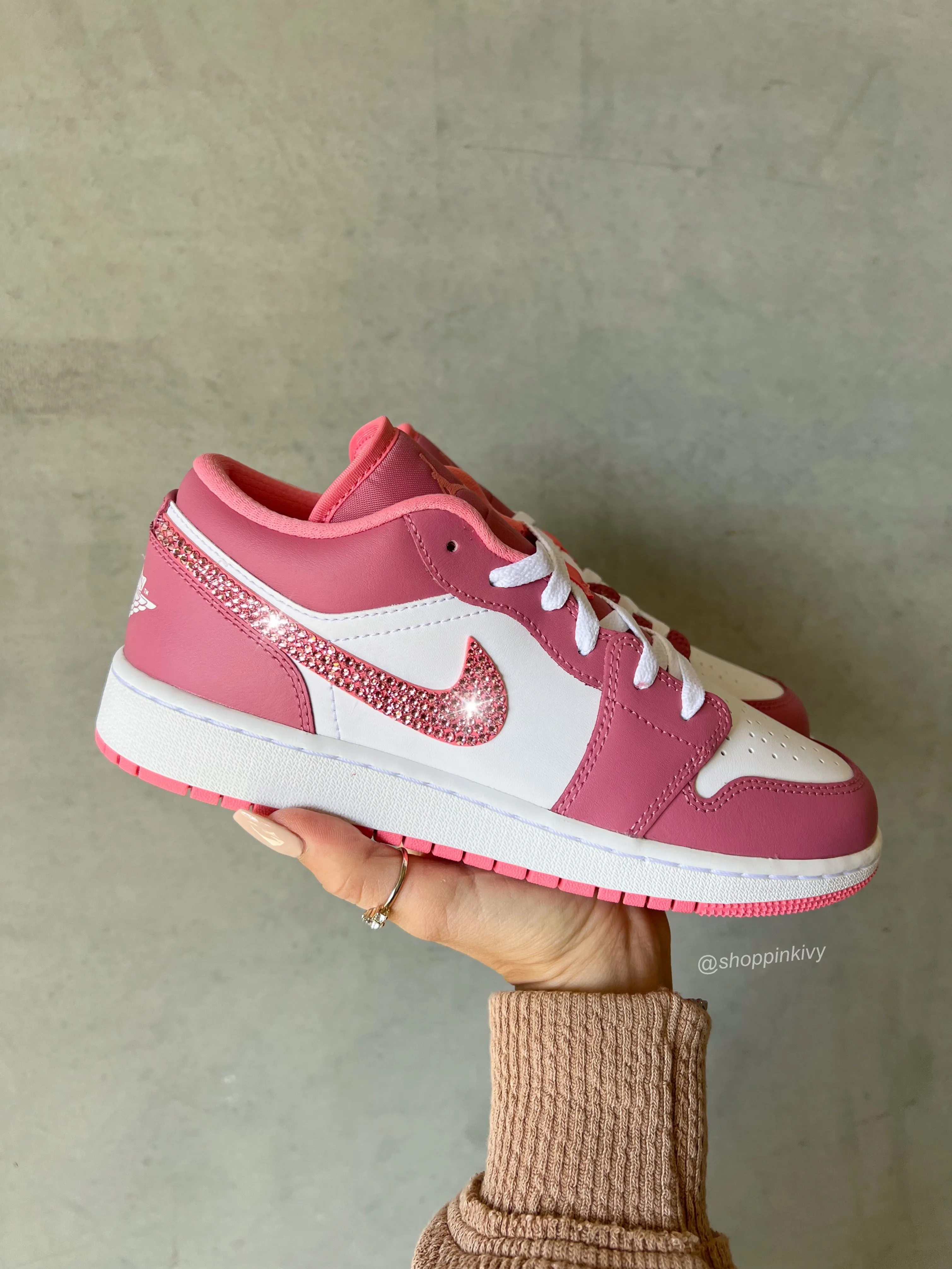 Pink Mauve Swarovski Women’s Air Jordan 1 Low Shoes