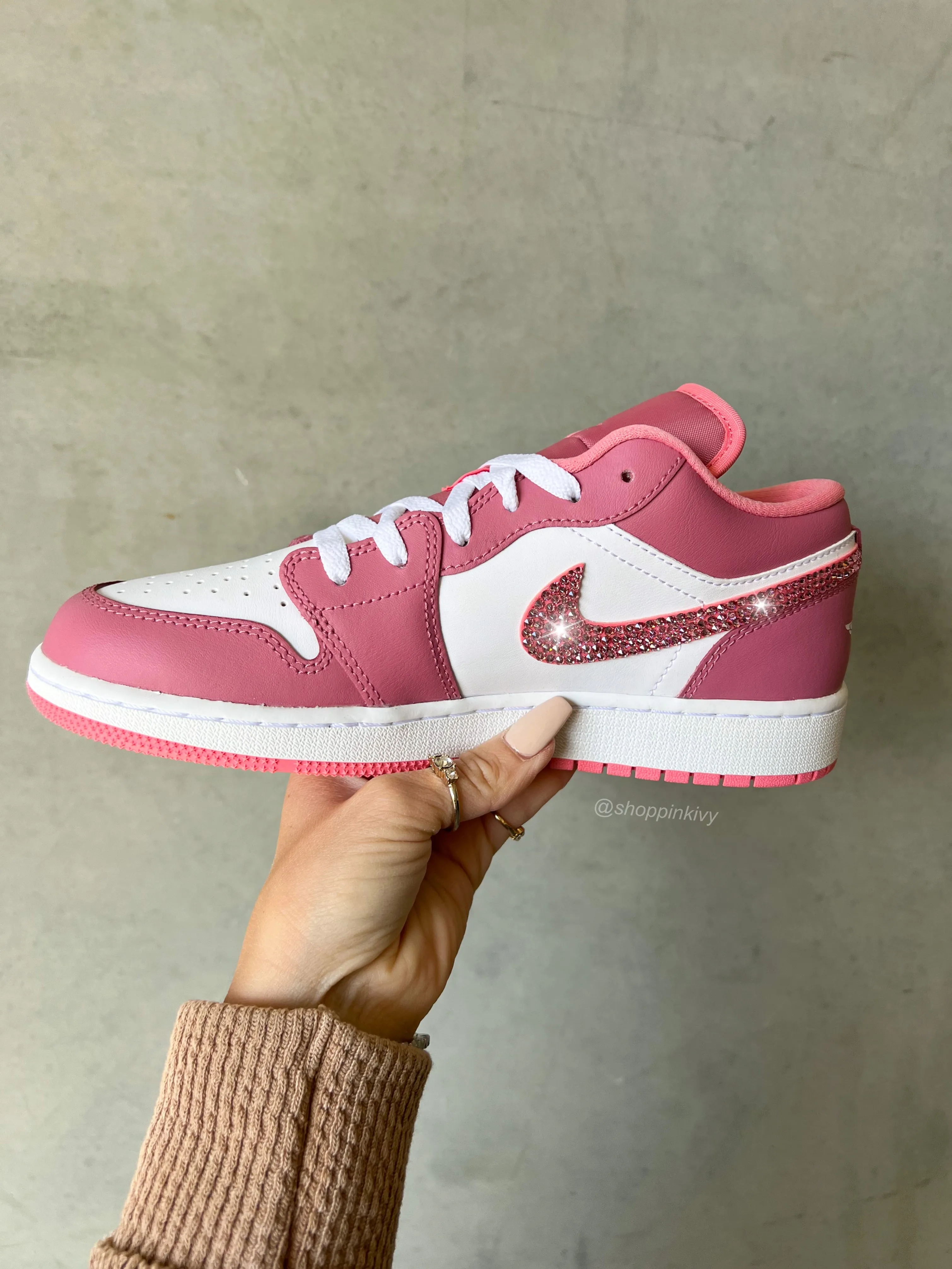 Pink Mauve Swarovski Women’s Air Jordan 1 Low Shoes