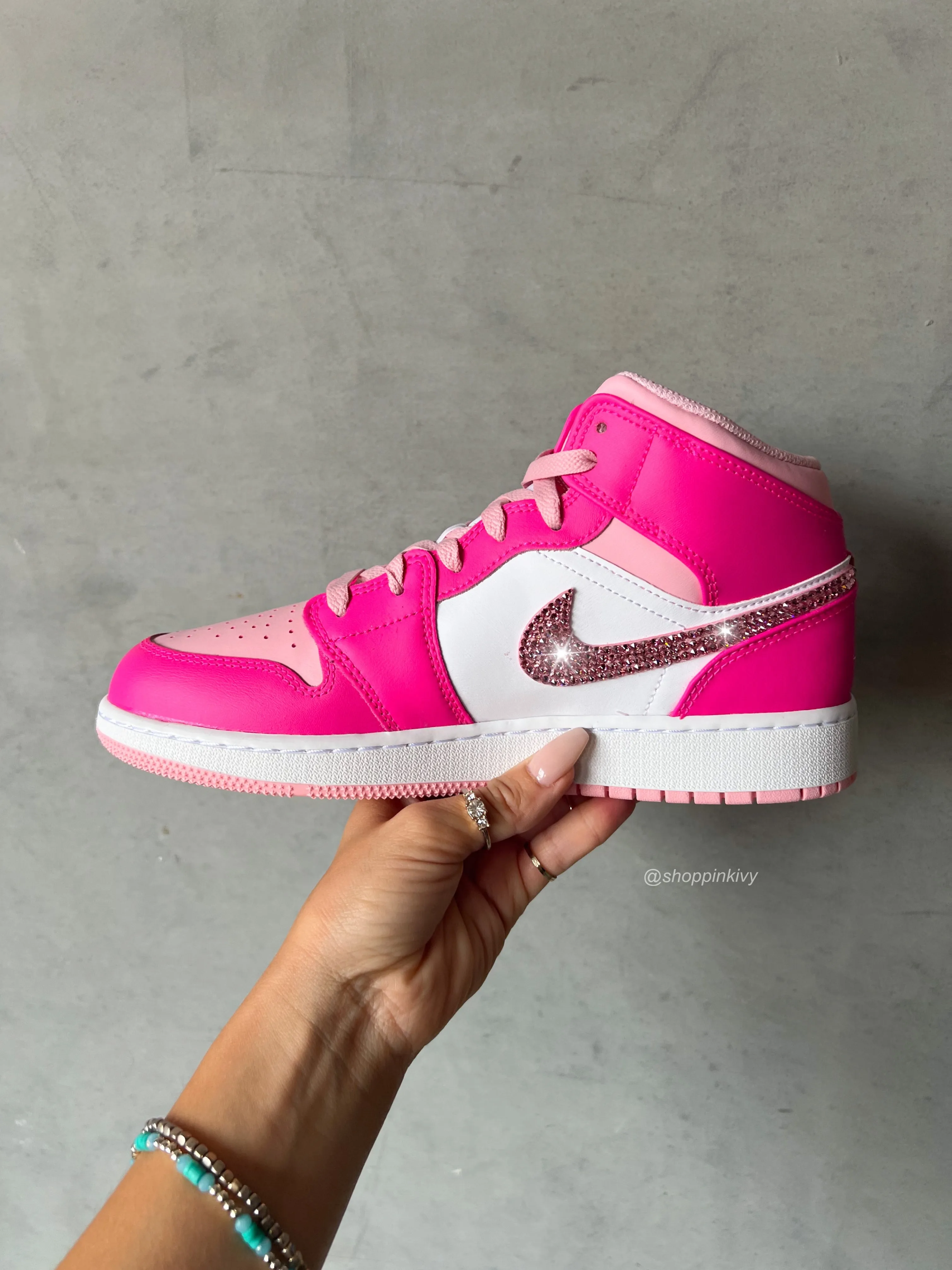 Pink Swarovski Women’s Air Jordan 1 Mid Shoes