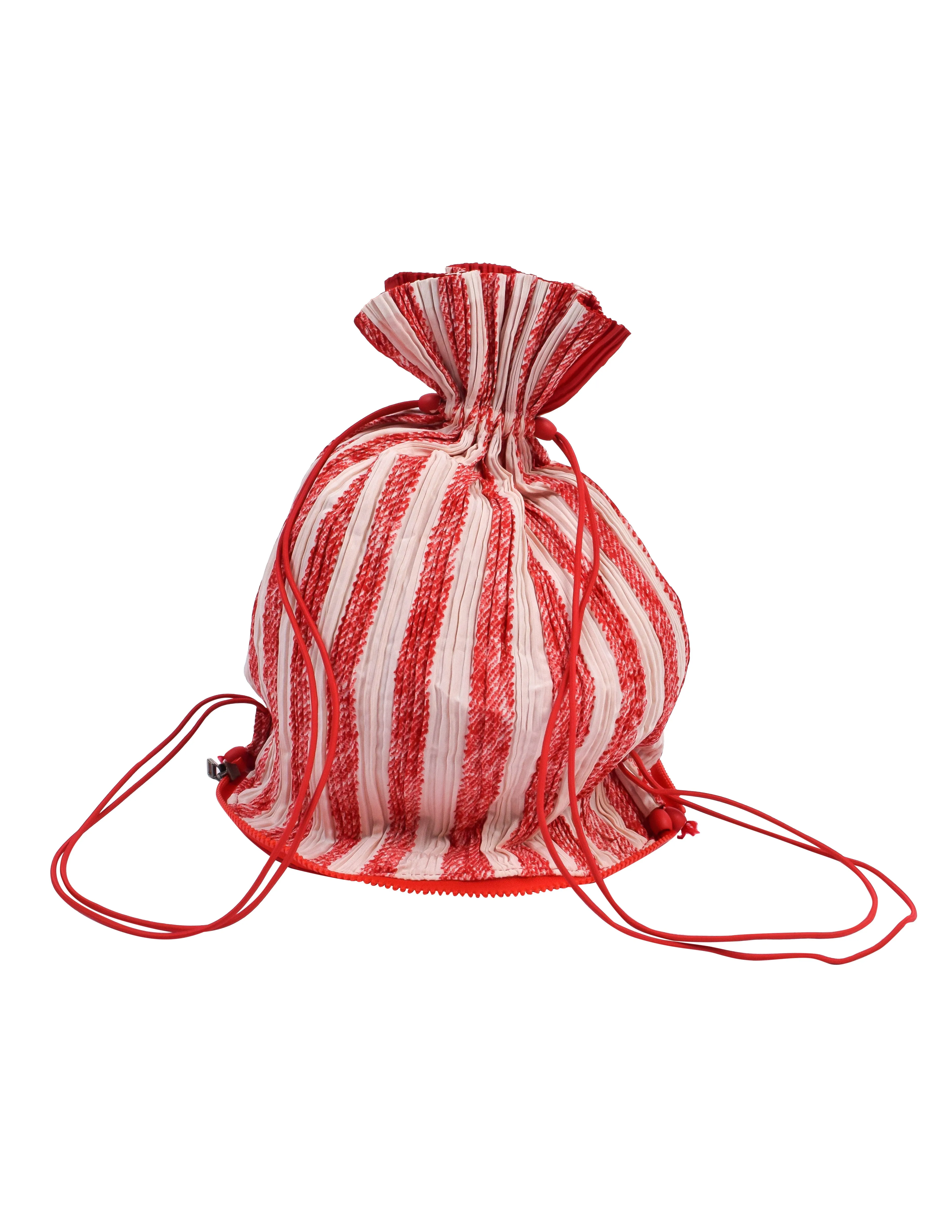 Pleats Please Vintage Red and White Pleated Convertible Packable Backpack