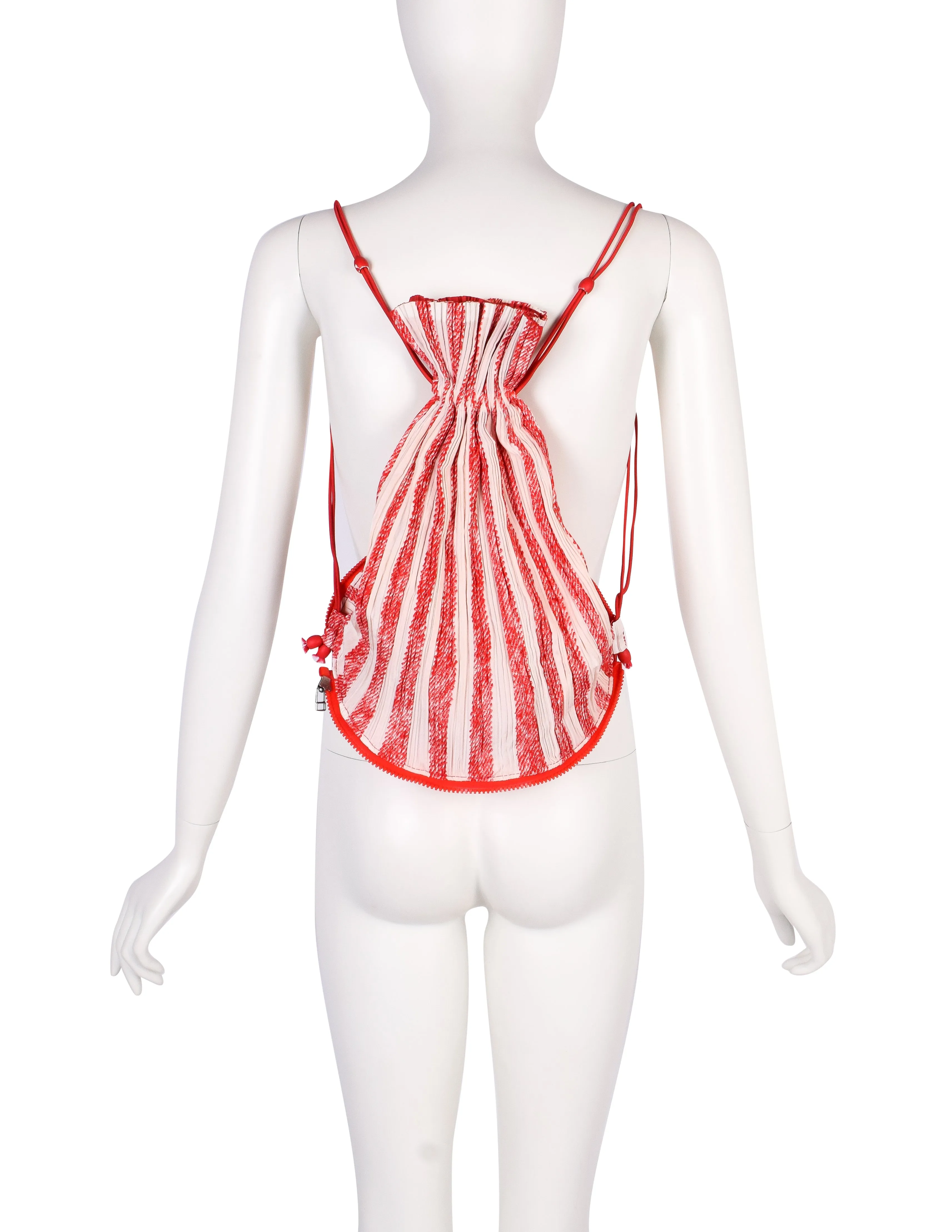 Pleats Please Vintage Red and White Pleated Convertible Packable Backpack