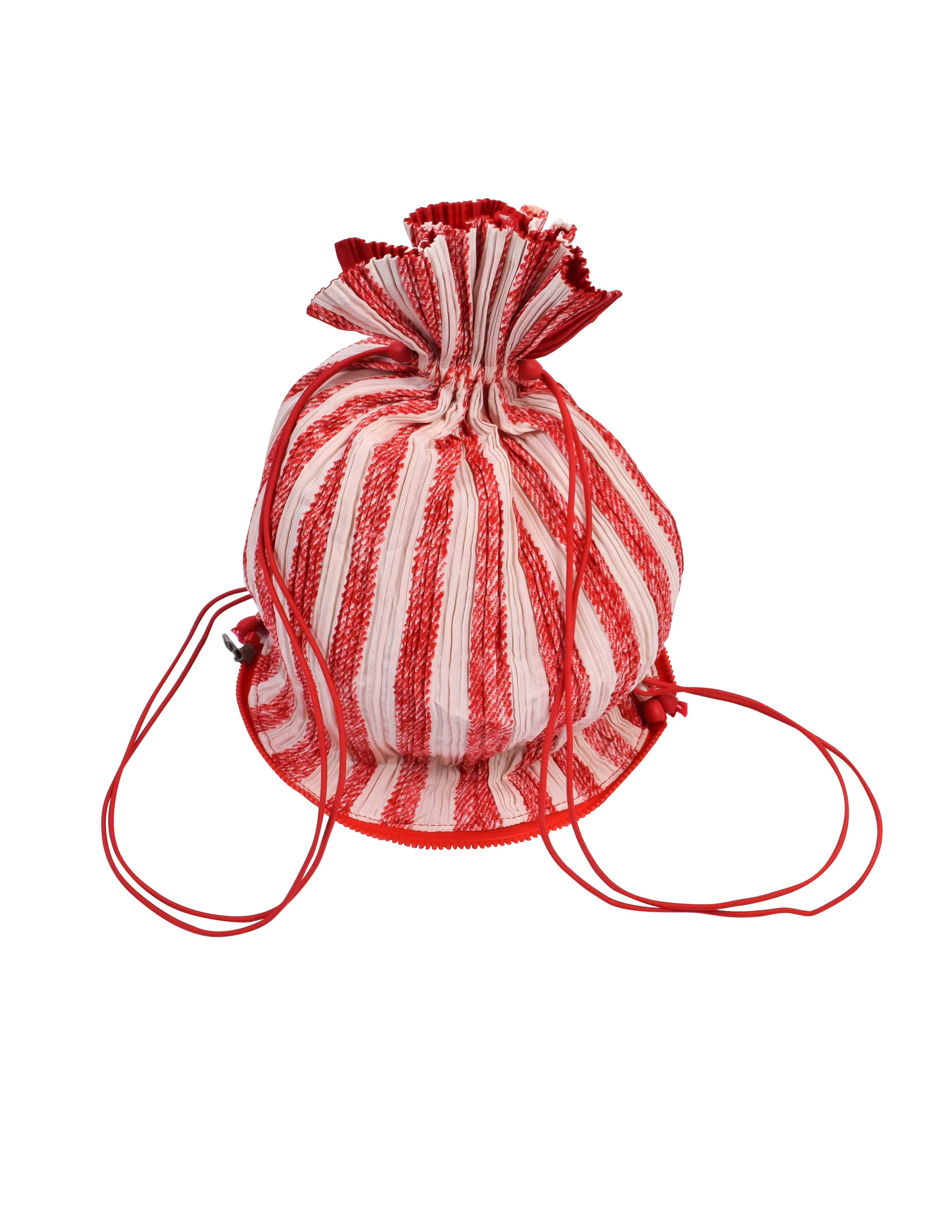 Pleats Please Vintage Red and White Pleated Convertible Packable Backpack