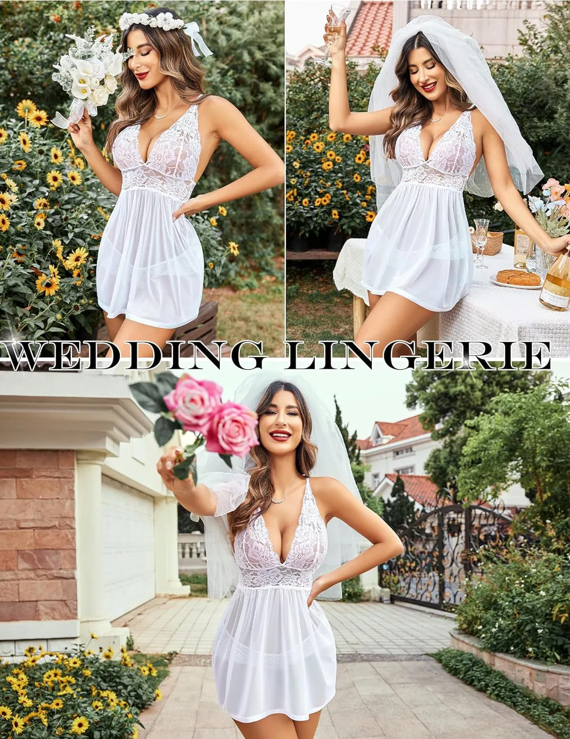 "Lace Halter Babydoll Chemise: Sexy V-Neck Lingerie for Women"