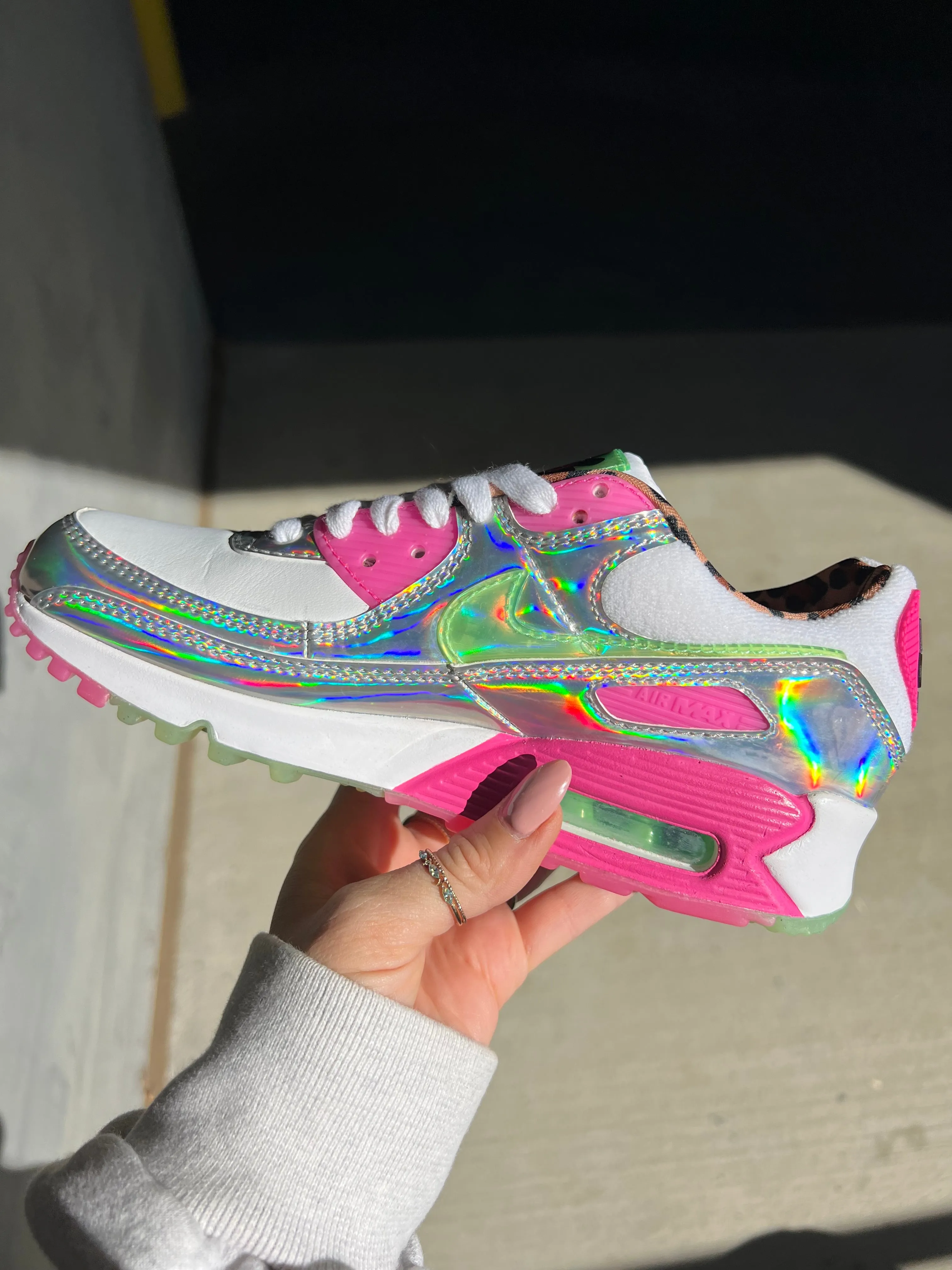 RARE 70’s Iridescent Leopard Swarovski Womens Nike Air Max 90