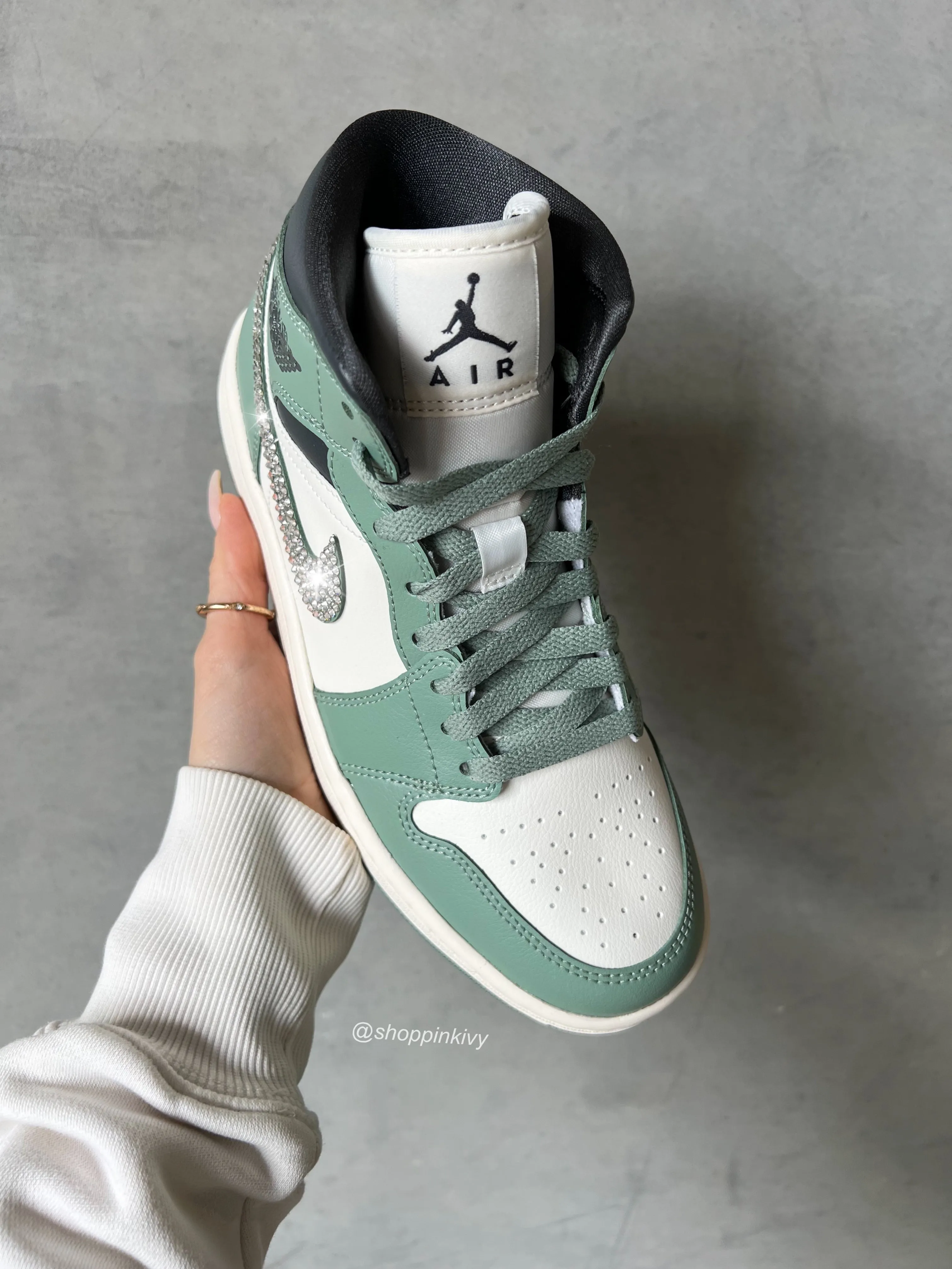 Sage Green Swarovski Womens Nike Air Jordan 1 Mid Shoes