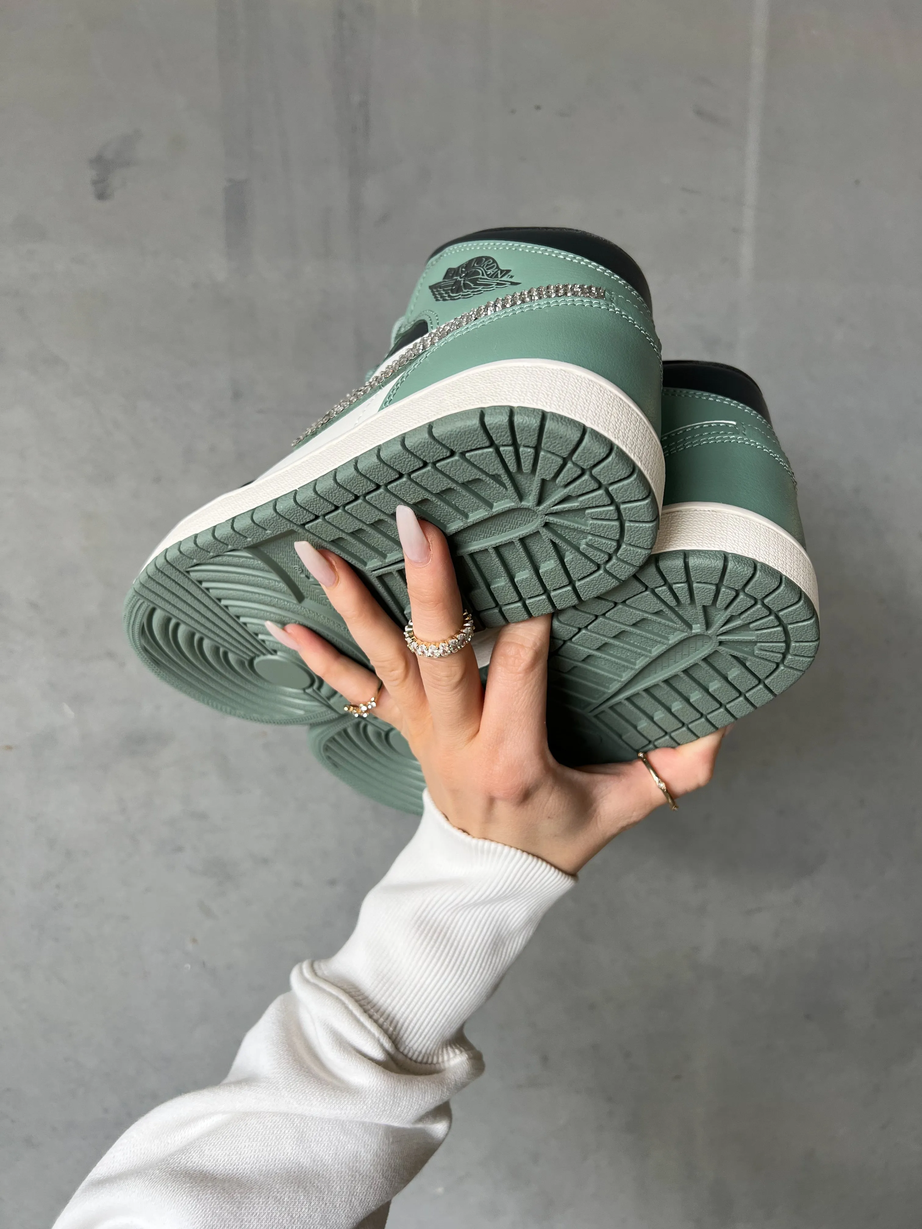 Sage Green Swarovski Womens Nike Air Jordan 1 Mid Shoes