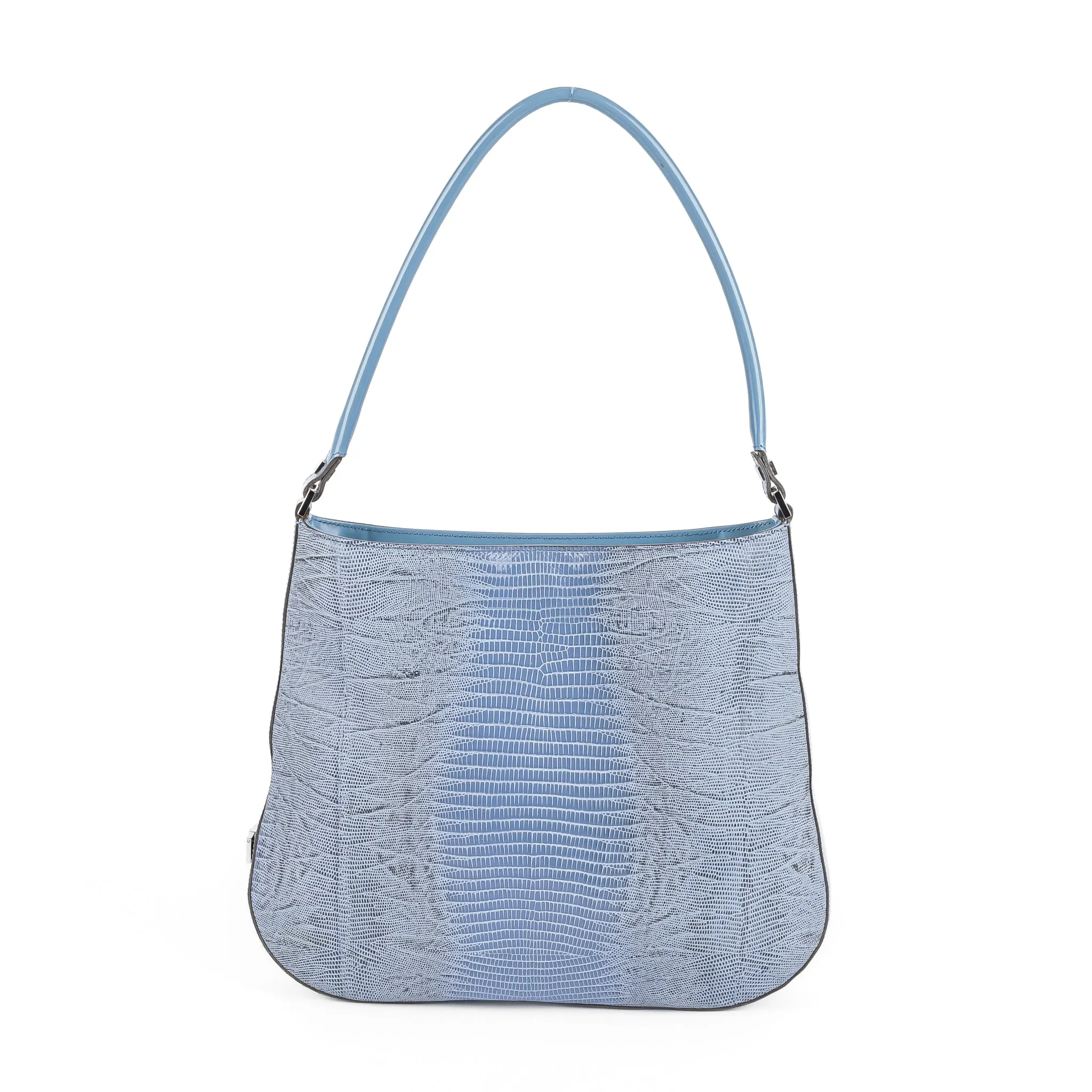 SALVATORE FERRAGAMO Light Blue Lizard Skin Shoulder Bag