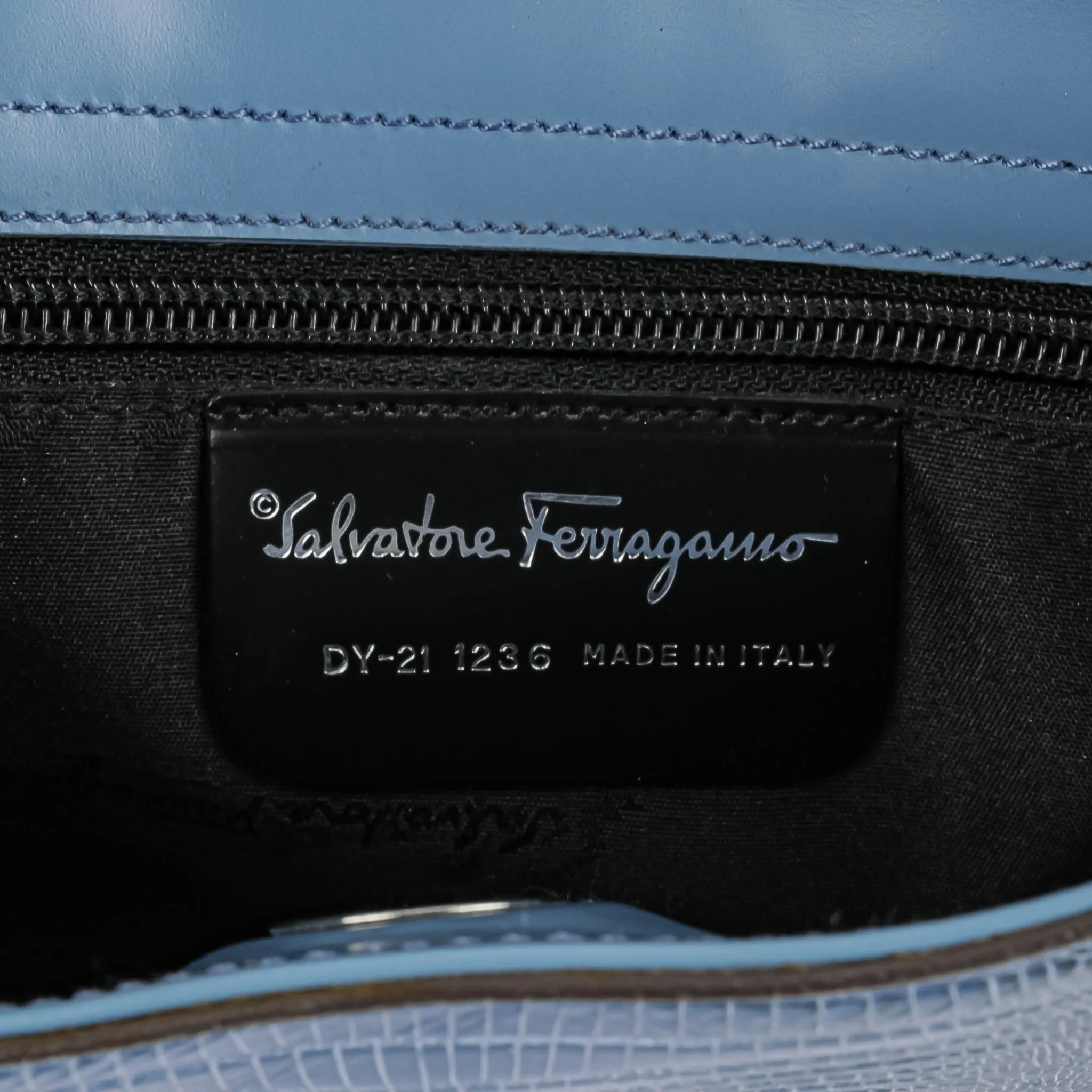 SALVATORE FERRAGAMO Light Blue Lizard Skin Shoulder Bag