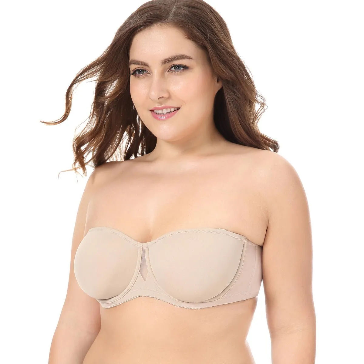 Seamless UnderwirePlus Size Non Padded Nude Strapless Bra