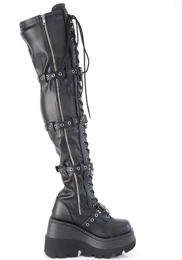 SHAKER-420 [Black Stretch Vegan Leather] | PLATFORM BOOTS [PREORDER]