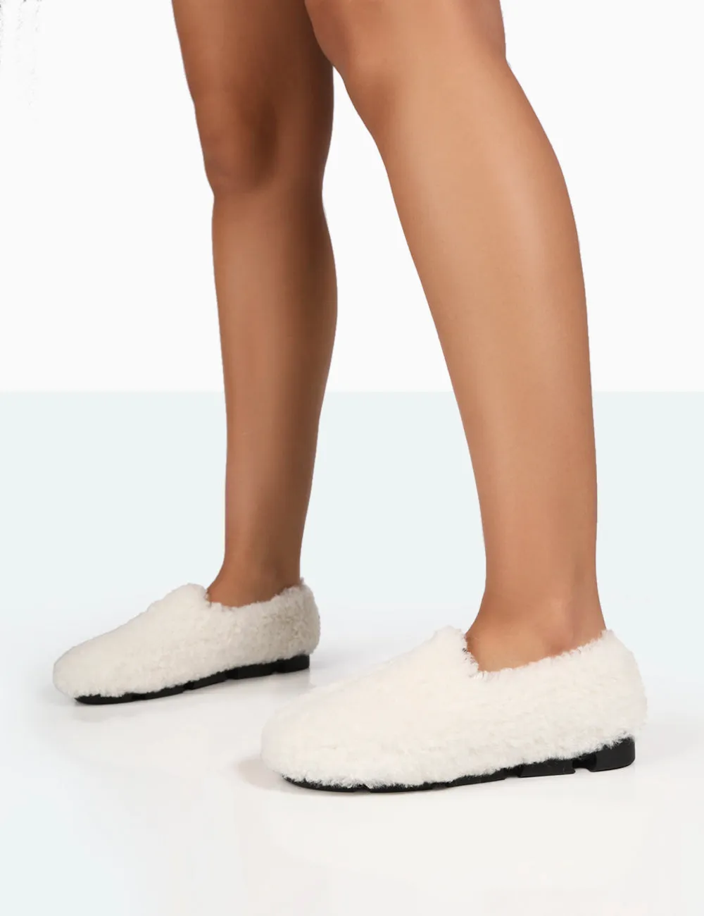 Sleepy Cream Teddy Fur Loafer Slippers