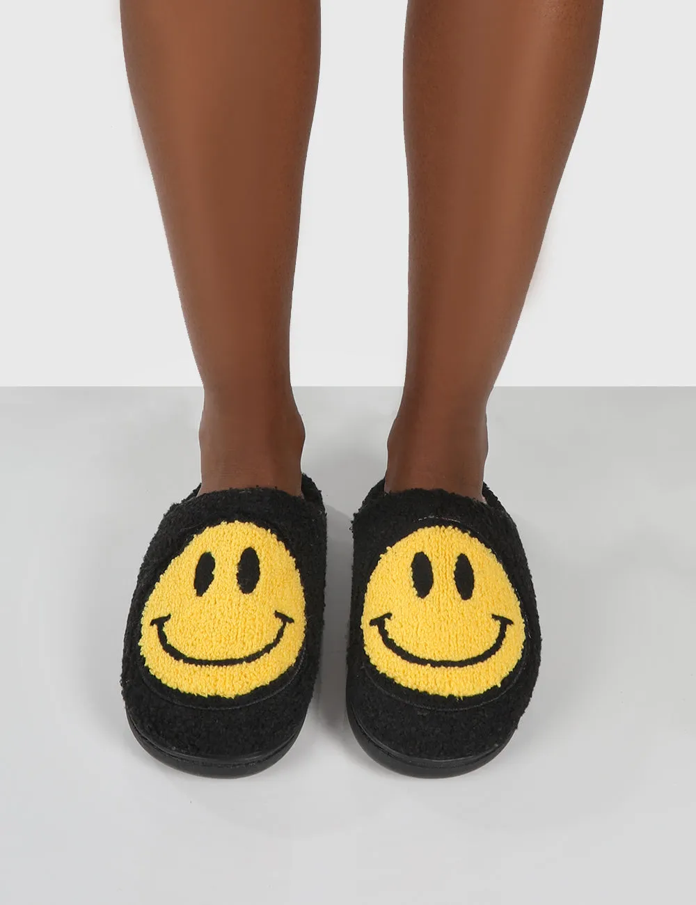 Smile Black Printed Smiley Face Slippers