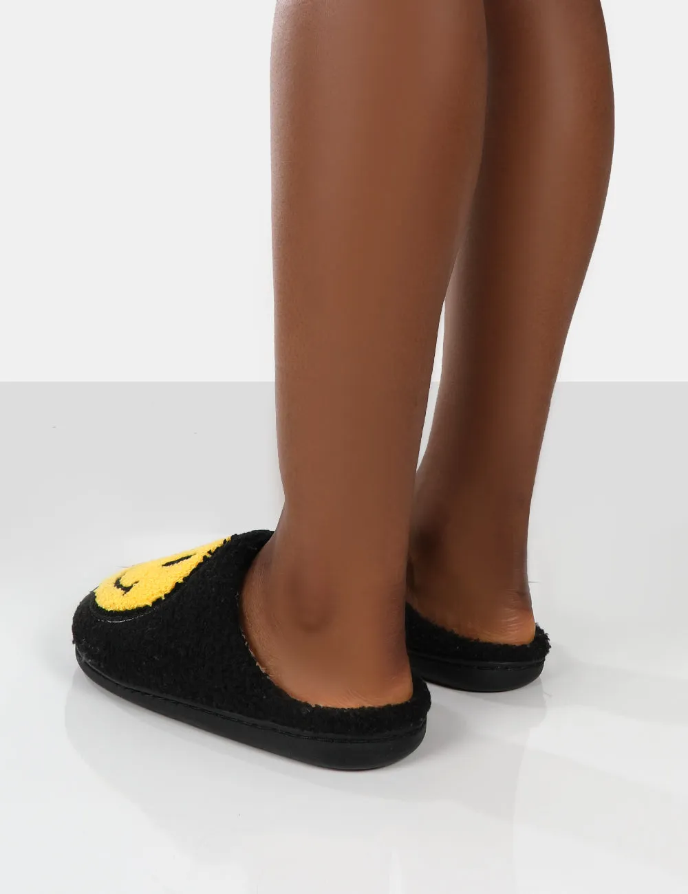 Smile Black Printed Smiley Face Slippers