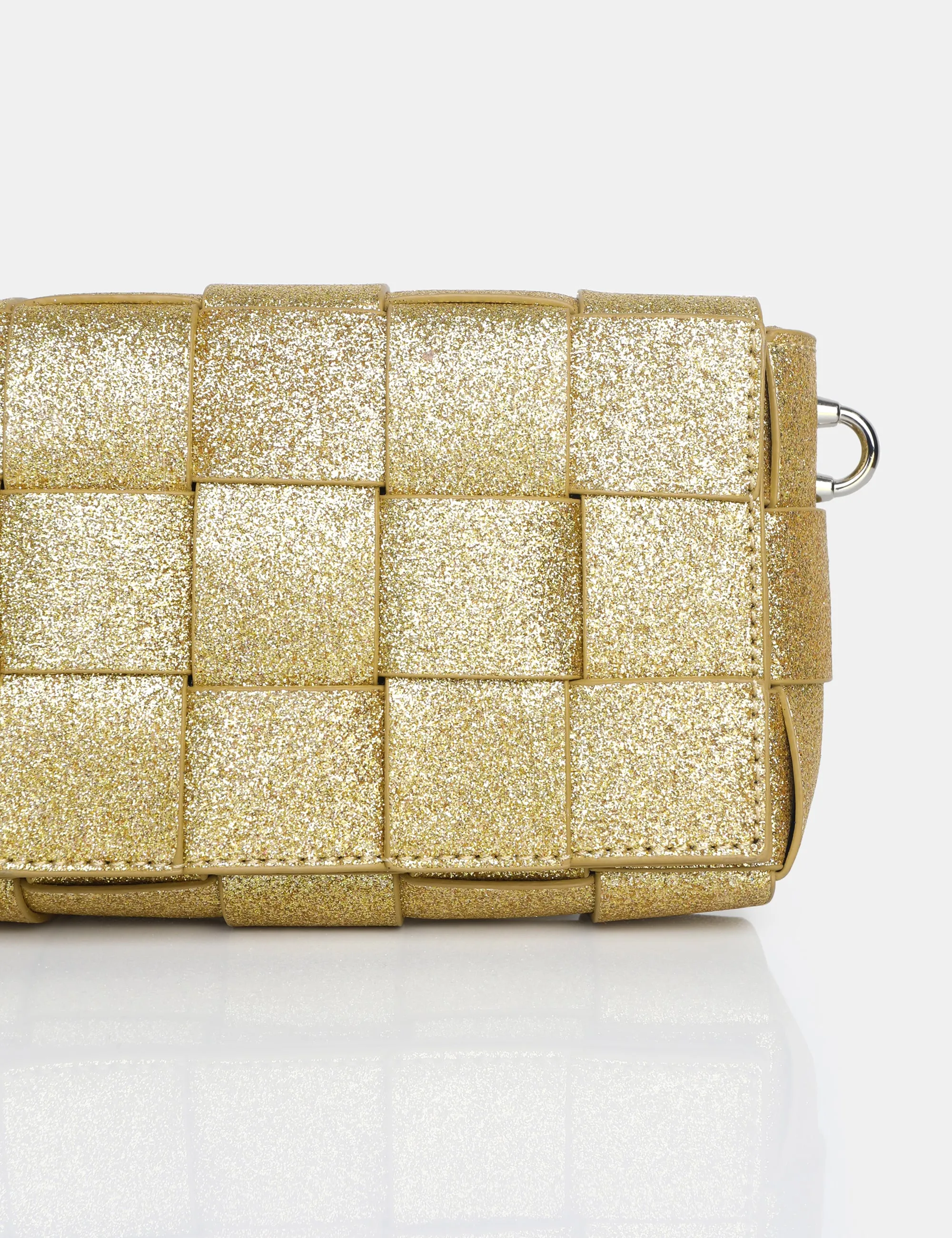 The Mayan Champagne Glitter Weave Gold Chain Detail Shoulder Bag