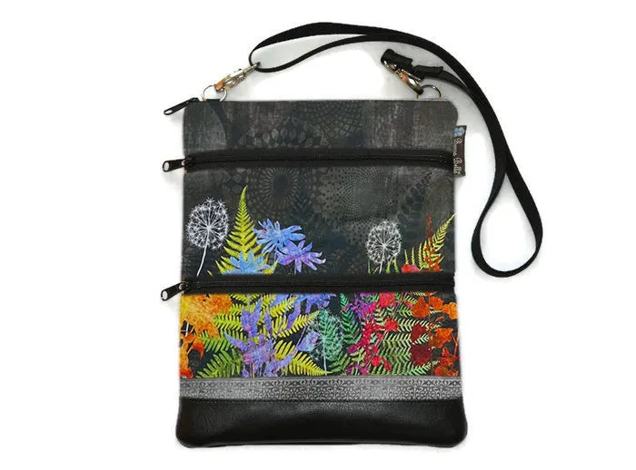 Travel Bags Crossbody Purse - Cross Body - Faux Leather - Tablet Purse - Night FernTastic Fabric