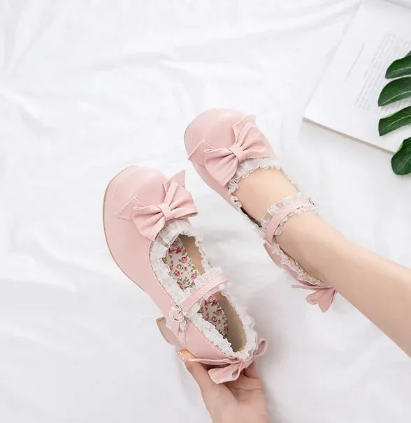 Uniwim vintage round head thick heel women shoes cute lace bowknot kawaii shoes loli cosplay Japanese sweet princess lolita shoes