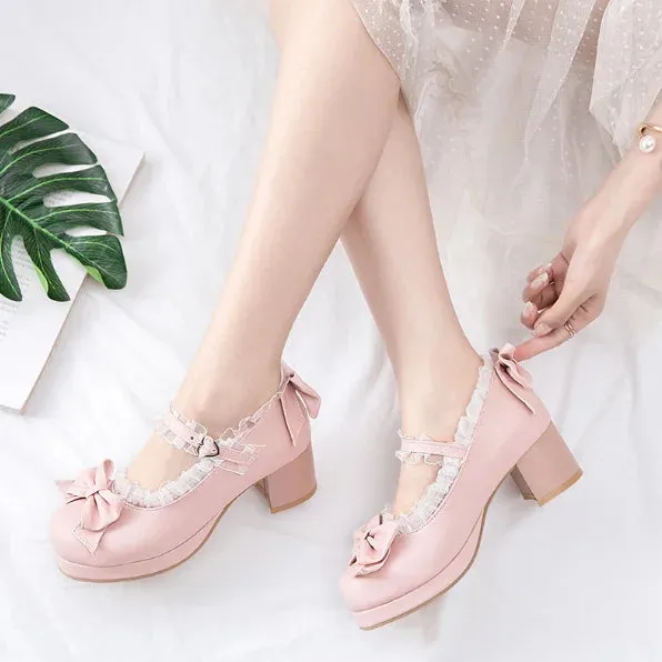 Uniwim vintage round head thick heel women shoes cute lace bowknot kawaii shoes loli cosplay Japanese sweet princess lolita shoes