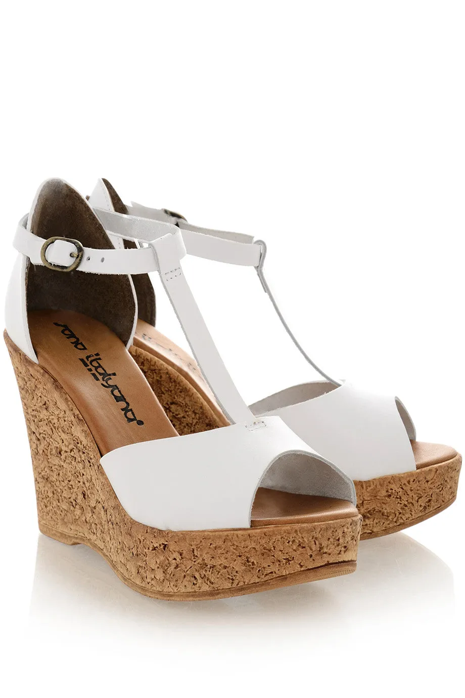 VACCH White Leather Wedges