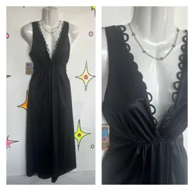 Vintage 60s 70s | Black Lingerie Pin Up Full Length Dress Nighty Slip | S