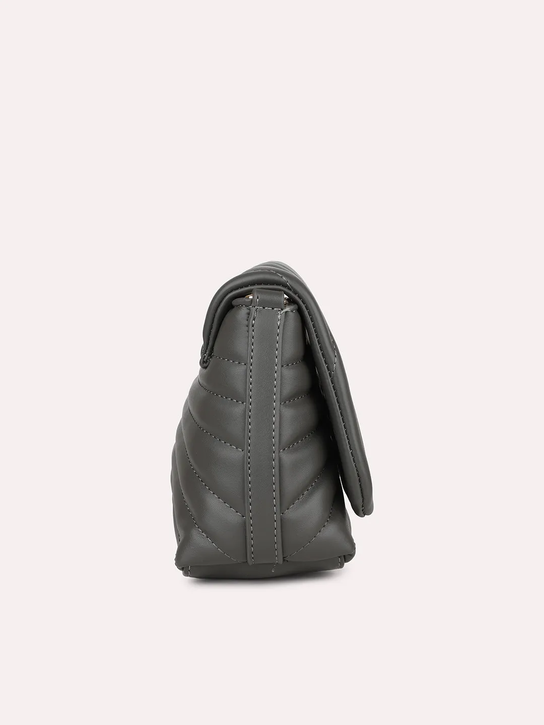 Women Grey Solid Quilted Textured Sling Bag